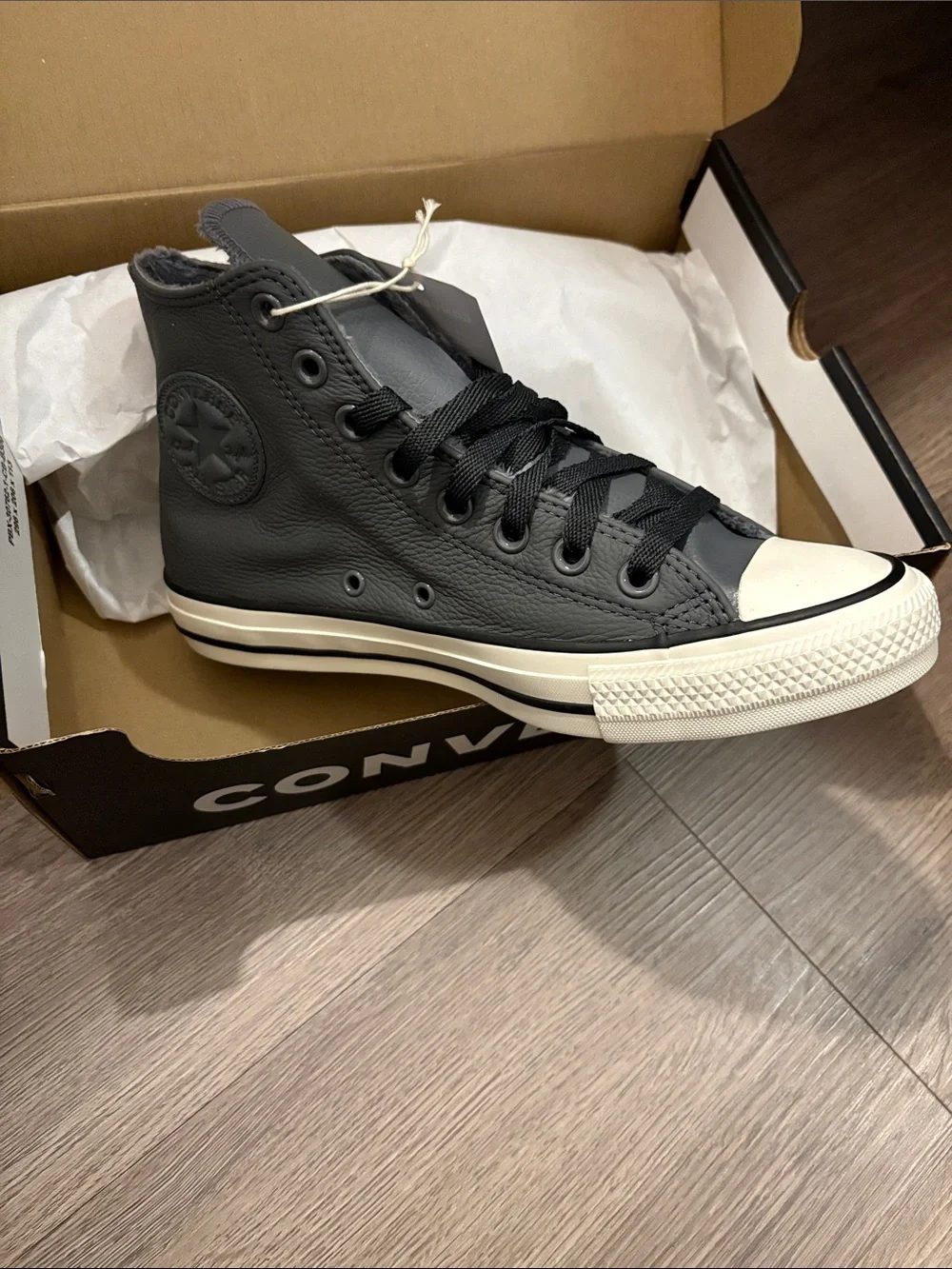 Converse High-Top Leather Sneakers in gray and White